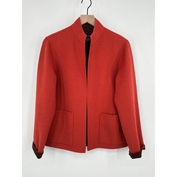Alexandra Bartlett Wool Blazer Women Small Orange Open Front Pockets Long Sleeve - Picture 1 of 7